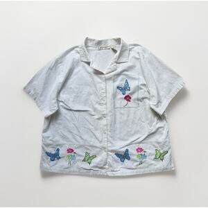 Vintage Sequin Butterfly Embroidered Top Sz 2X Y2K Beaded Kidcore Maximalism Fun